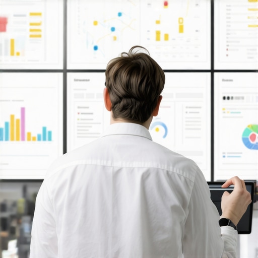 SEO expert analyzing local SEO data with dashboards showing schema and AI insights.