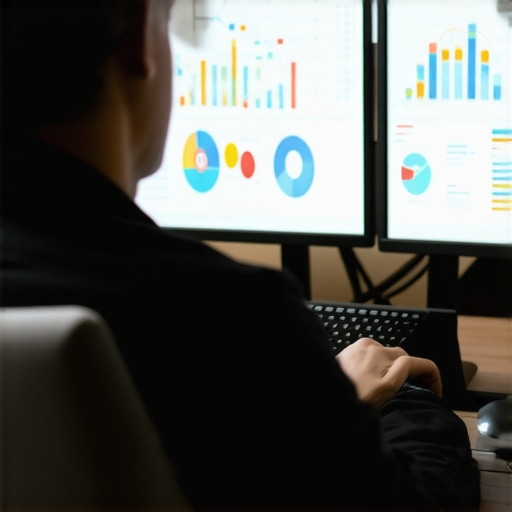 Person reviewing local SEO analytics on a laptop in an office.