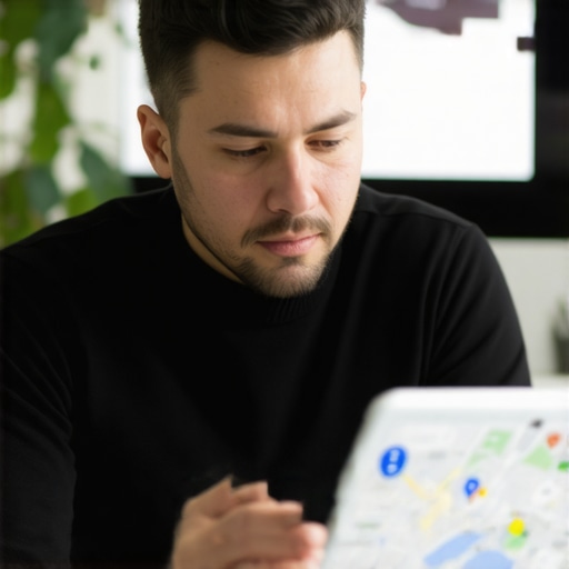 Business owner examining Google My Business insights on a laptop