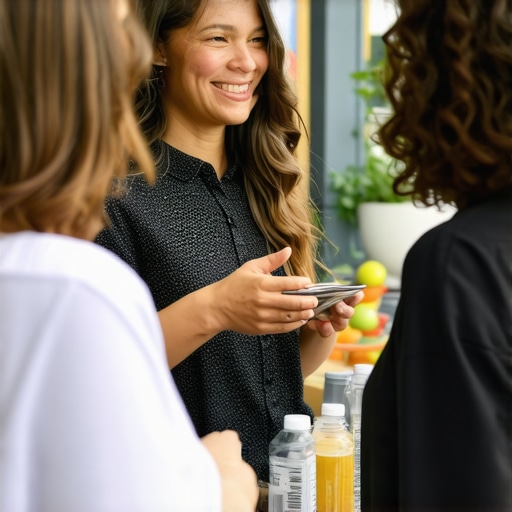 Community Engagement in Local Business Business owner engaging with community at local event