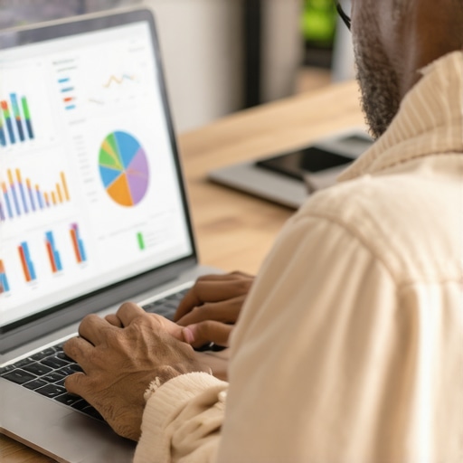 Business owner analyzing local SEO analytics on laptop