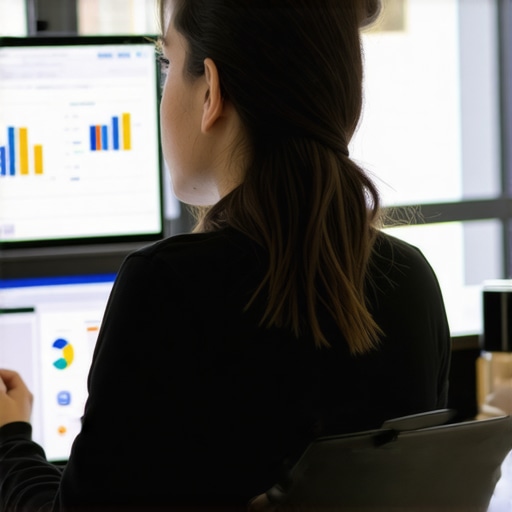 A marketer studying local SEO metrics on a laptop with charts.