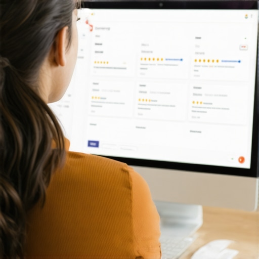 Local SEO expert reviewing Google My Business reviews on a computer monitor.