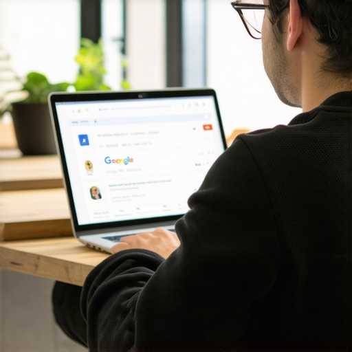 Business owner working on Google My Business profile on laptop