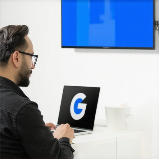 Business owner working on Google My Business profile on a computer in a contemporary office