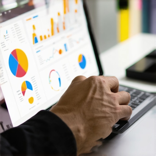SEO consultant reviewing local business analytics on a laptop.