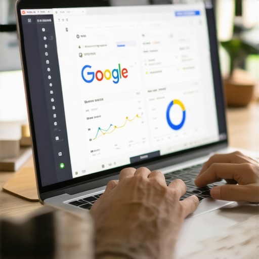 GMB Optimization in Action Person optimizing GMB profile on laptop with charts and analytics