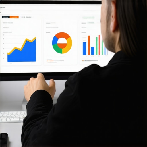 Expert analyzing GMB analytics dashboards and charts for SEO optimization.
