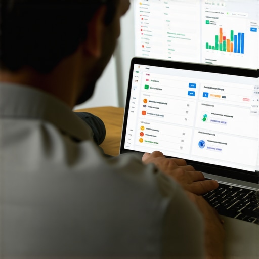 Business owner analyzing GMB data Person reviewing Google My Business analytics on laptop