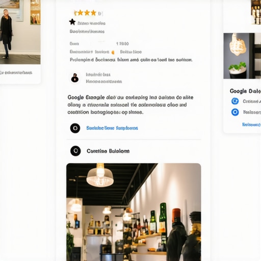 A digital graphic representing a well-optimized Google My Business profile showing reviews, citations, and business details