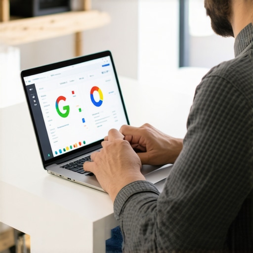 Business owner working on Google My Business profile optimization on a computer