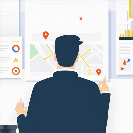 Advanced GMB Optimization Strategies Business owner analyzing local SEO data on a computer with Google Maps rankings visible.