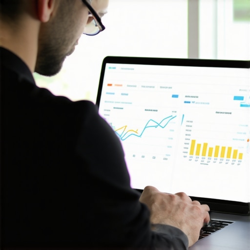 Business owner analyzing local SEO performance on a laptop with citation and review metrics