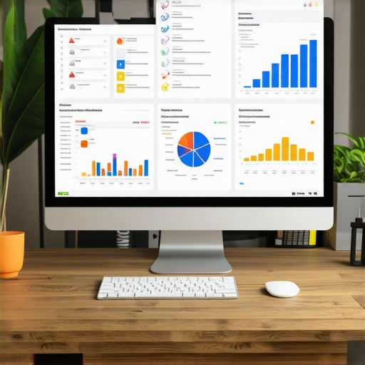 Workspace with SEO and review management software on computer screens