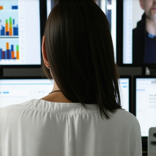 Digital marketer reviewing Google My Business optimization metrics on screens.