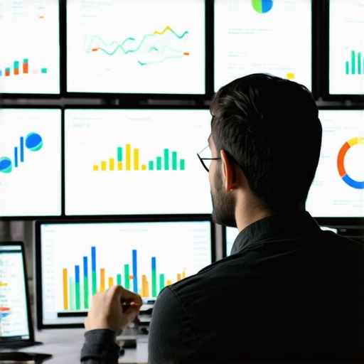 A person reviewing digital marketing analytics on screens with graphs and charts.