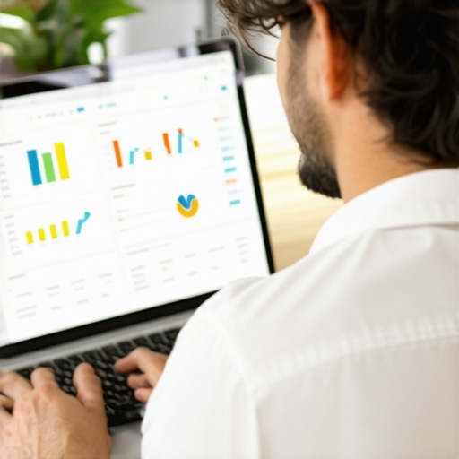 Business owner analyzing Google My Business rankings on a laptop.