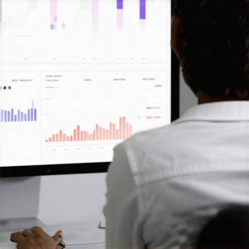 Business owner analyzing GMB profile metrics on a digital dashboard