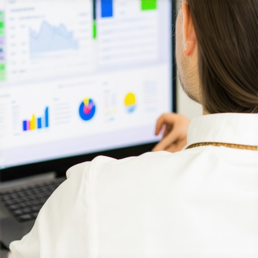 Marketing professional reviewing Google My Business analytics dashboard.