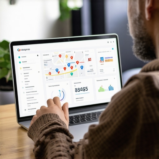 Person analyzing GMB analytics on a laptop for local SEO optimization.