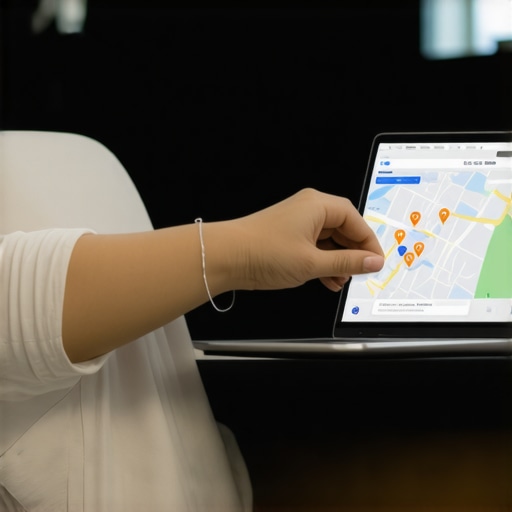 Business owner working on GMB profile on laptop with local map highlighted