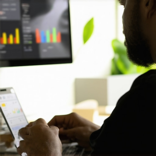 Business owner optimizing GMB profile on laptop with engagement data