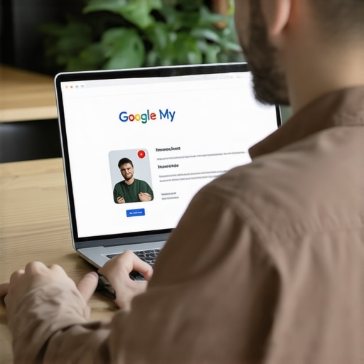 Business owner working on Google My Business profile with SEO tools